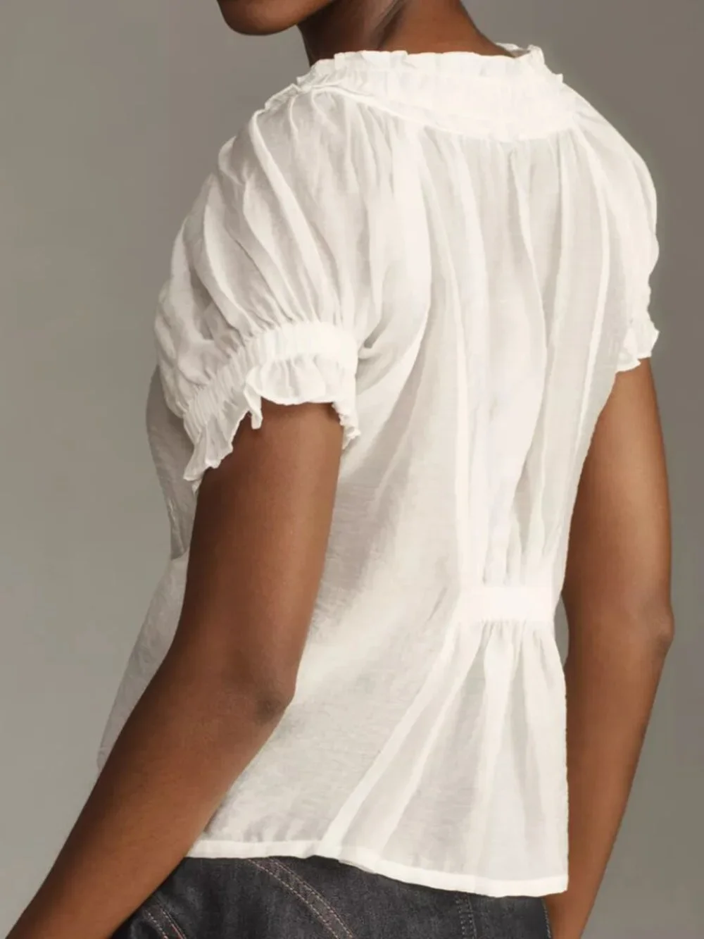 Anthropologie Pilcro Short-Sleeve Sheer Silky Blouse White S - Picture 2 of 13